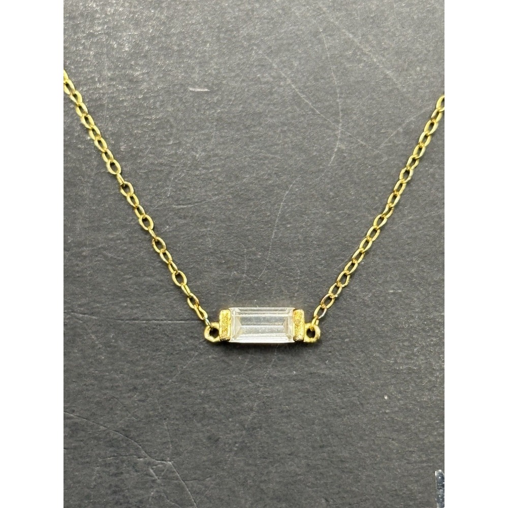 Vintage 18" Gold Sterling Silver Cubic Zirconia Pendant Necklace 925 H11